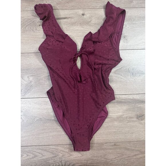 Robin Piccone Julianna Dot Ruffle Deep V-neck One-piece Swimsuit NWOT 2 - Picture 2 of 10